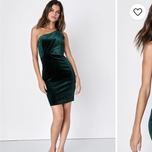 Lulus Forest Green Velvet One-Shoulder Bodycon Dress